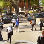 students walk on WVUs Morgantown campus on September 28, 2020